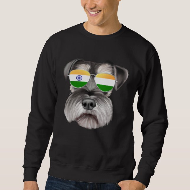 India Flag Miniature Schnauzer Dog India Pocket Sweatshirt (Front)