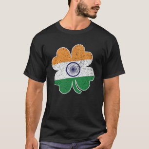 India Flag Shamrock Four Leaf C St Patrick s Day I T-Shirt