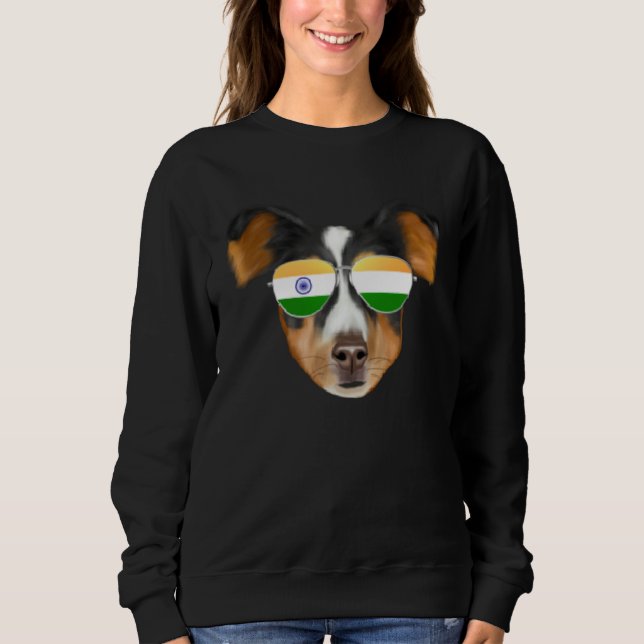 India Flag Shetland Sheepdog Dog India Pocket Sweatshirt (Front)