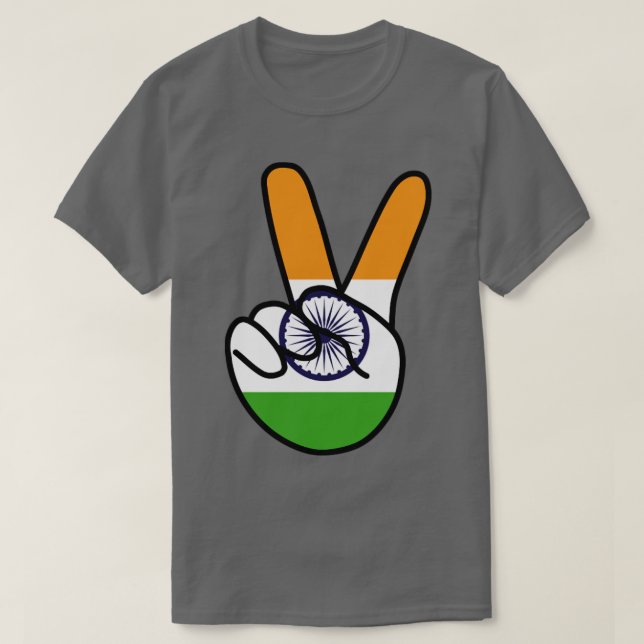 India Flag V Sign  T-Shirt (Design Front)
