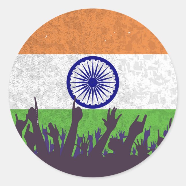 India Flag with Audience Classic Round Sticker (Front)