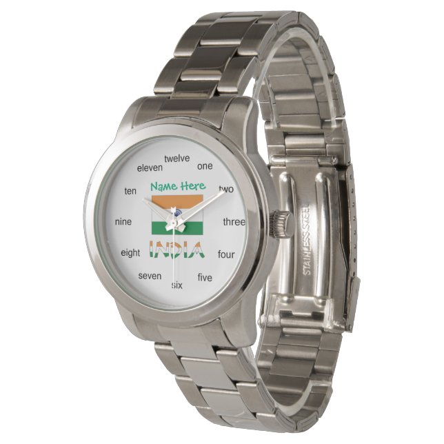 India Flag Women’s Oversized Silvertone Watch (Angled)