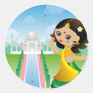 India girl classic round sticker