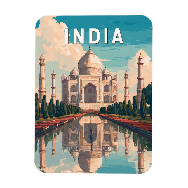 India Illustration Travel Art Vintage Magnet (Vertical)