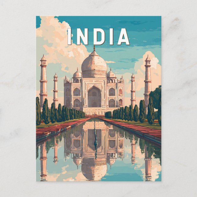 India Illustration Travel Art Vintage Postcard (Front)