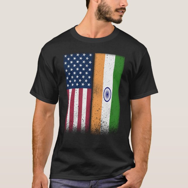 India Indian American Flags Proud USA India T-Shirt (Front)