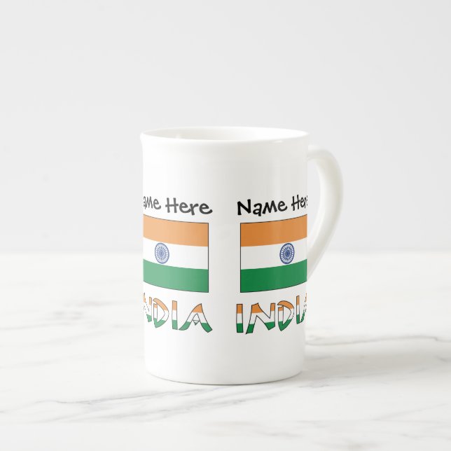 India Indian Flag Personalised Name  Bone China Mug (Front Right)