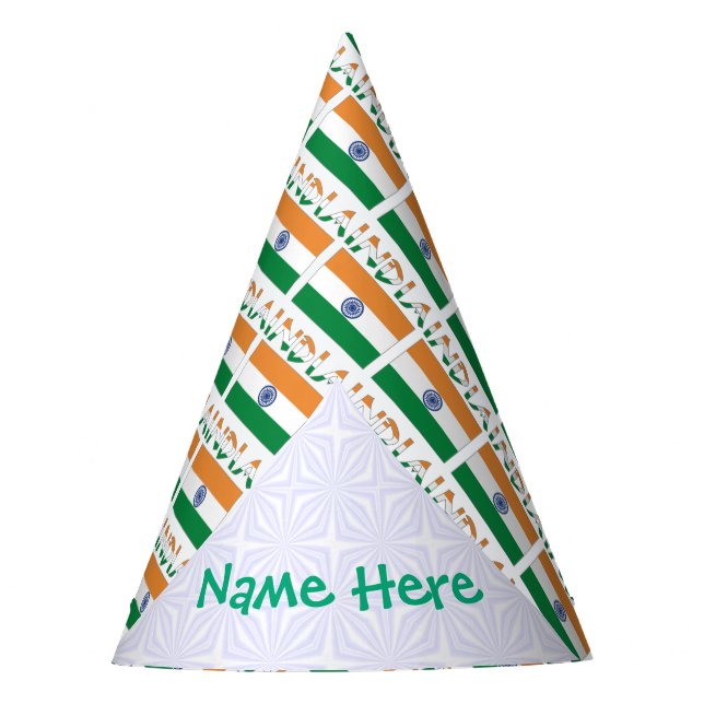 India Indian Flag Tiled Green Personalised Name Party Hat (Front)