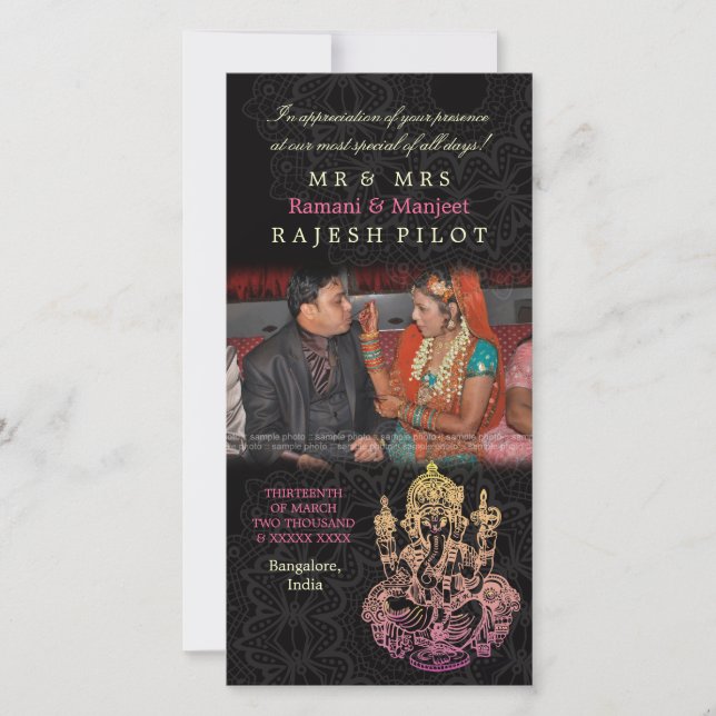 India Indian Wedding Thank You Photo Cards (Front)