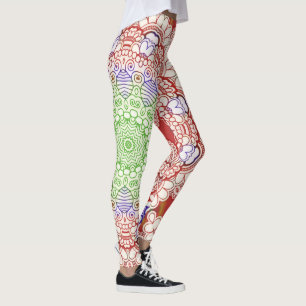 India Mehndi Style Mandala - red blue Leggings