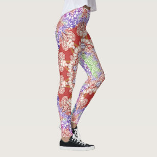 India Mehndi Style Mandala - red blue Leggings