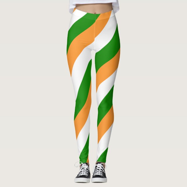 India National Flag Colours Diagonal Striped Leggings (Front)