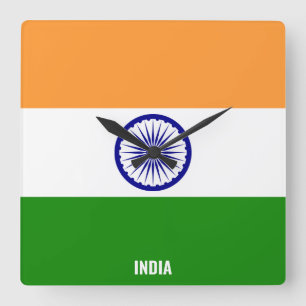 India National Flag Patriotic Square Wall Clock