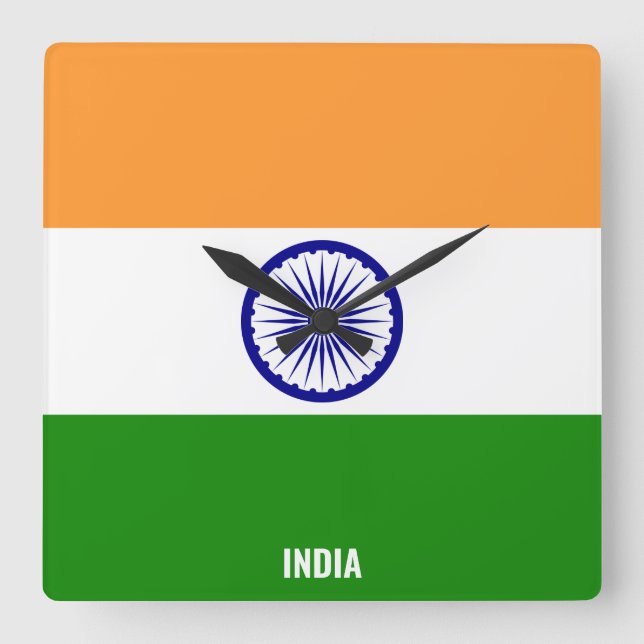 India National Flag Patriotic Square Wall Clock (Front)