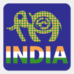India, painted elephant square sticker