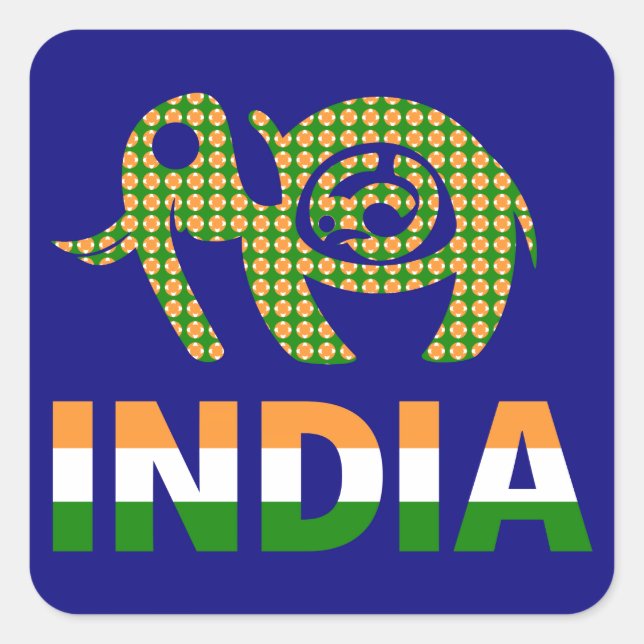 India, painted elephant square sticker (Front)