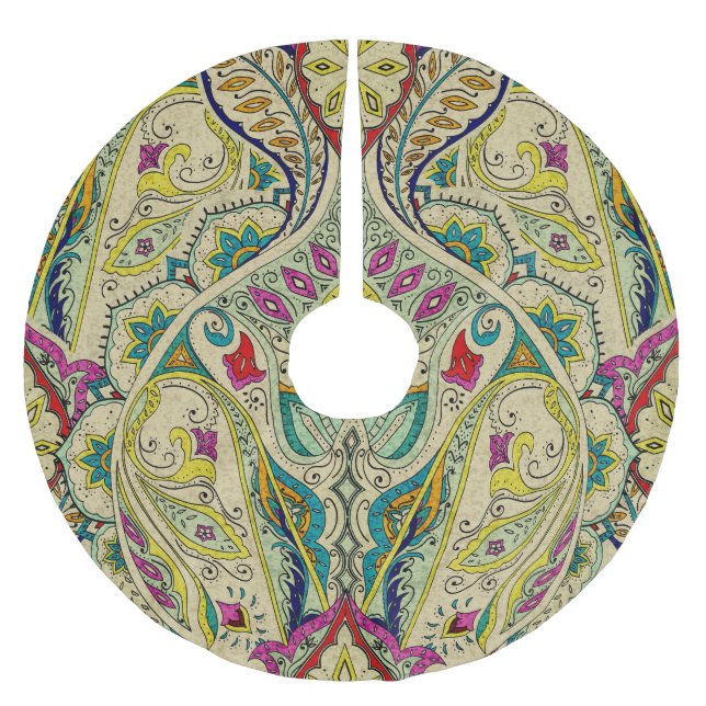 India paisley pattern, bohemian border. brushed polyester tree skirt (Front)