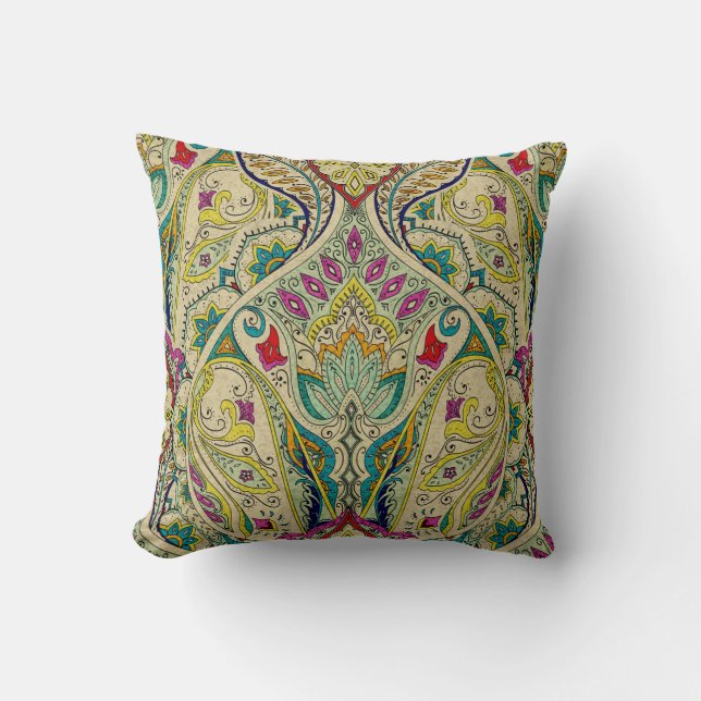 India paisley pattern, bohemian border. cushion (Front)