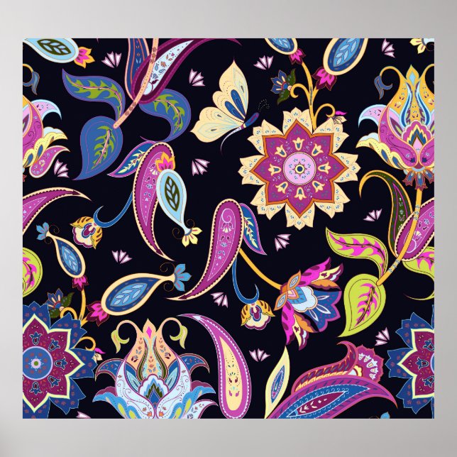 India Paisley Seamless Floral Ornament Poster (Front)