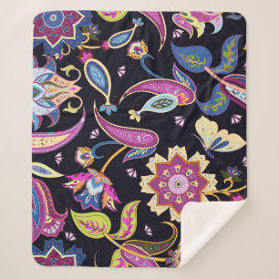 India Paisley Seamless Floral Ornament Sherpa Blanket