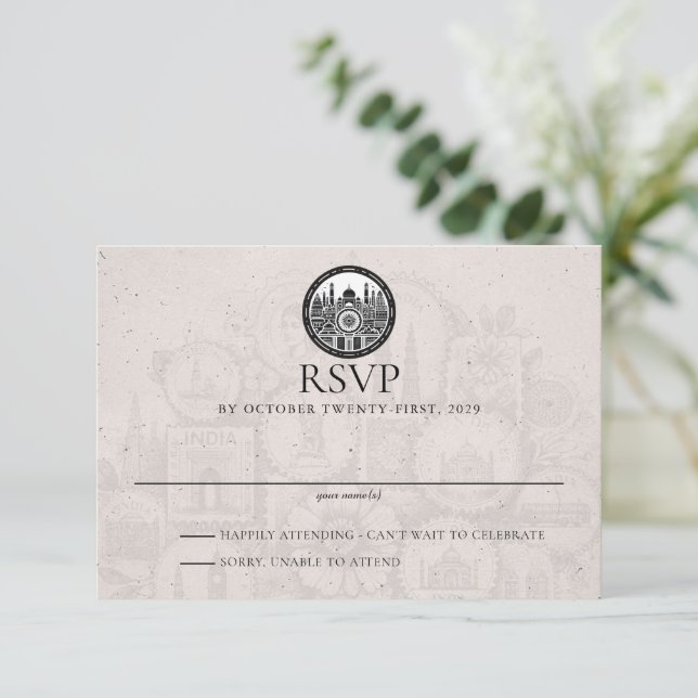 India Passport Wedding RSVP Card (Standing Front)