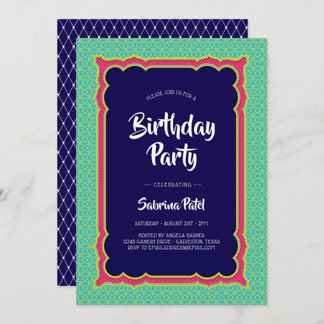 India Patterns Birthday Party 2 Invitation (Front/Back)