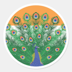 India Peafowl Indian National Animal Flag Classic Round Sticker