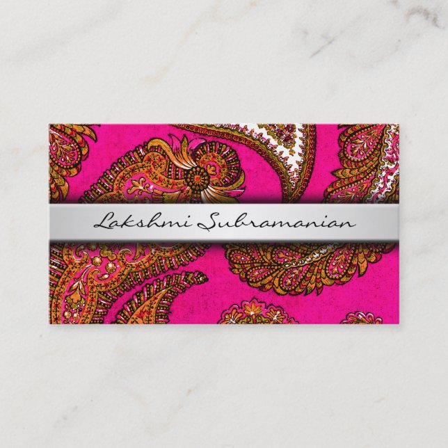 India Pink Paisley Business Cards (Front)