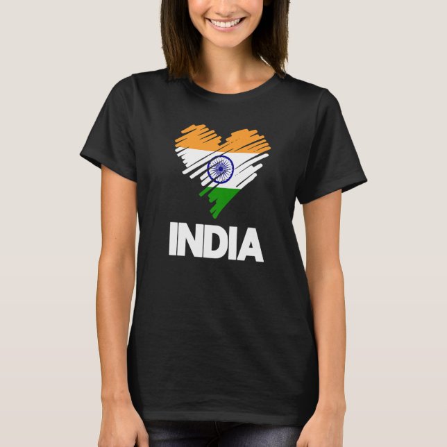 India Proud Flag Day Hindi Indian Heart Love Hindu T-Shirt (Front)