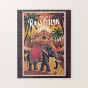 India Rajasthan Illustration Travel Art Vintage Jigsaw Puzzle