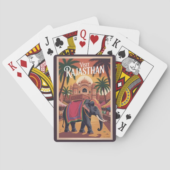 India Rajasthan Illustration Travel Art Vintage Playing Cards (Back)