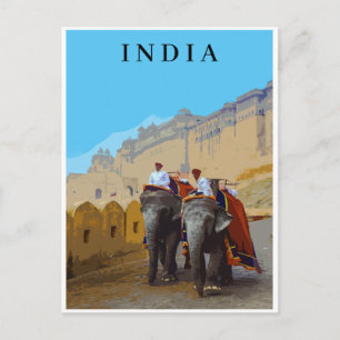 India Retro Style Elephants Travel Postcard