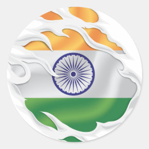 India Ripped Flag Classic Round Sticker