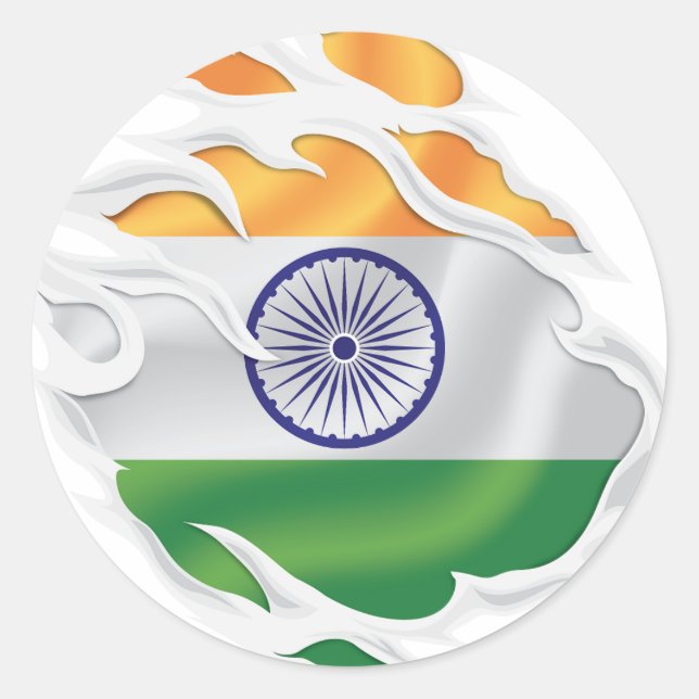 India Ripped Flag Classic Round Sticker (Front)