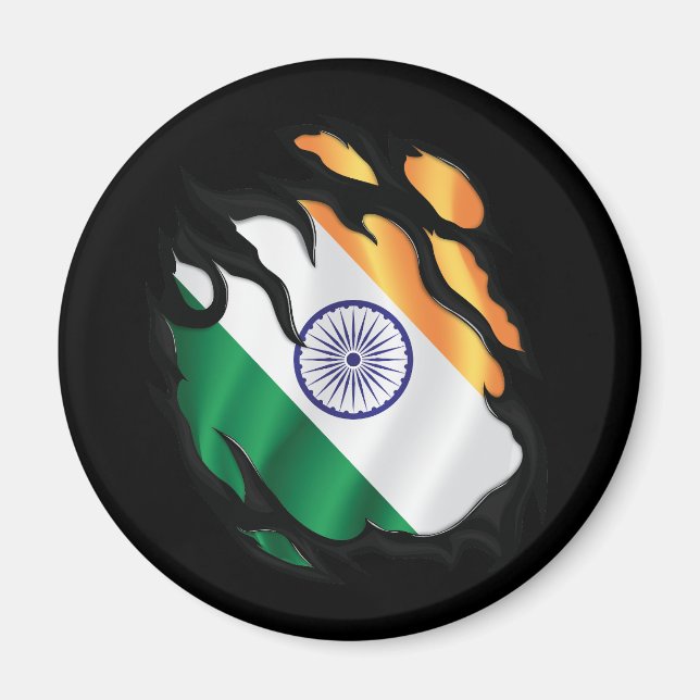 India Ripped Flag Magnet (Front)
