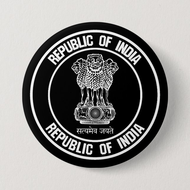 India Round Emblem 7.5 Cm Round Badge (Front)
