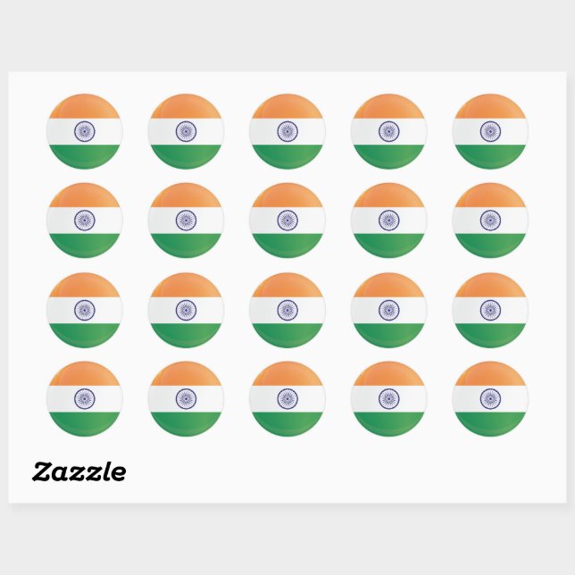 India  Round Icon Flag Classic Round Sticker (Sheet)