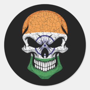 India Smiling Skull Flag Classic Round Sticker