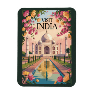 India Taj Mahal Illustration Travel Art Vintage Magnet