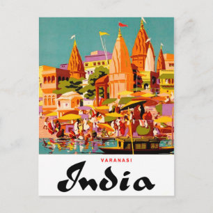 India, traditional buildings in Varanasi city Postcard
