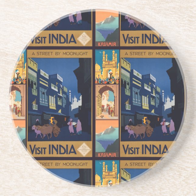 India Travel Poster collage coaster (Front)