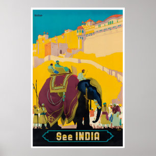 India Travel Poster Indian Print Elephant Art