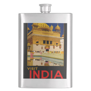 India travel poster indian vintage art hip flask