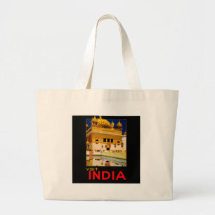 India travel poster indian vintage art large tote bag