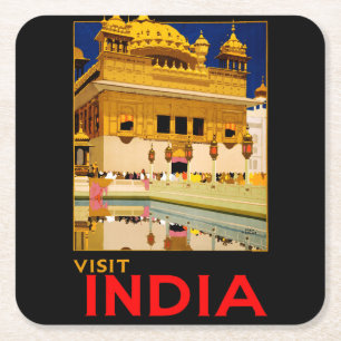 India travel poster indian vintage art square paper coaster