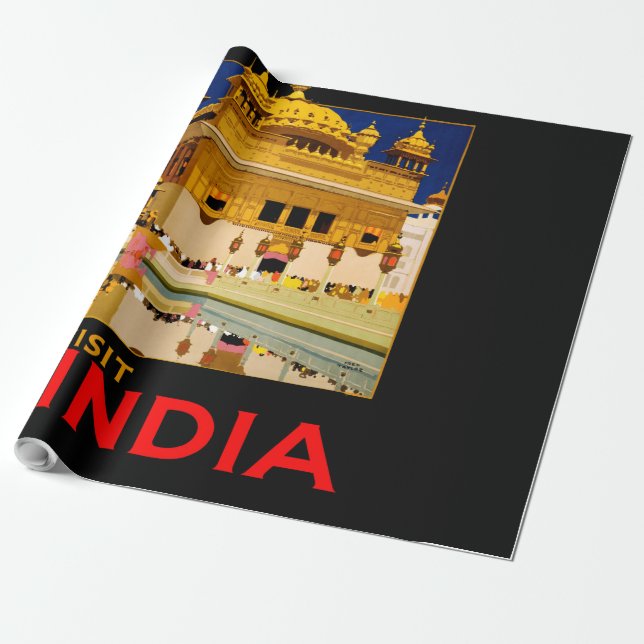 India travel poster indian vintage art wrapping paper (Unrolled)