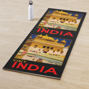 India travel poster indian vintage art yoga mat