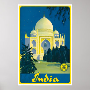 India Travel Poster Taj Mahal Art Indian Print