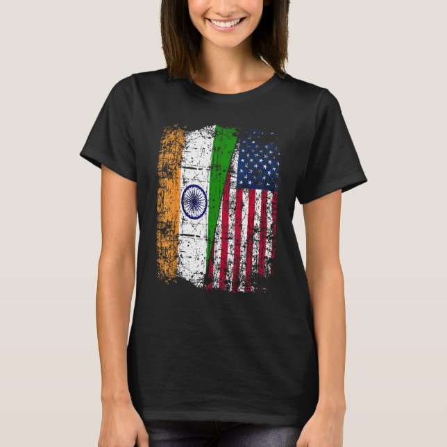India USA Flag - Indian American T-Shirt (Front)