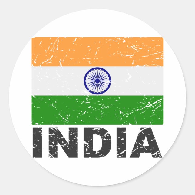 India Vintage Flag Classic Round Sticker (Front)